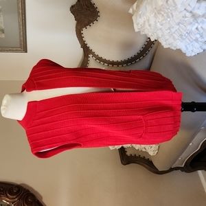 Red Vintage College Point Open Front Cardigan Sweater Vest